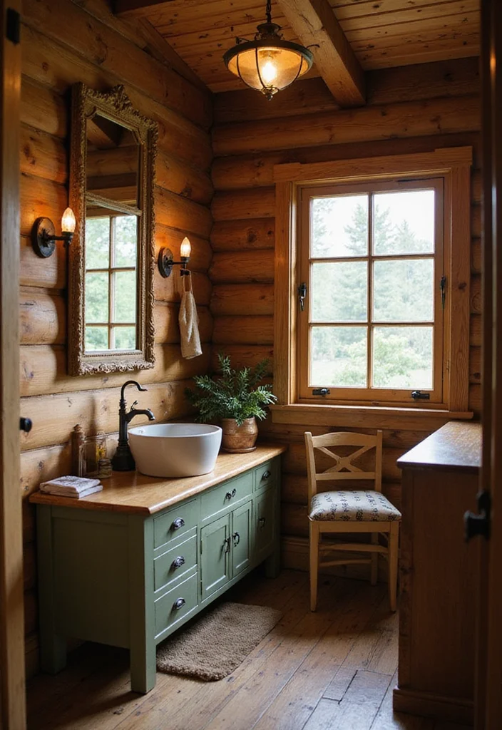 12 Cabin Bathroom Ideas for Cozy Rustic Nature Inspired Charm 4. Vintage Accents