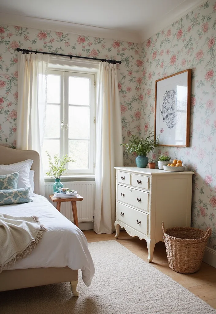 12 Cottagecore Bedroom Ideas for Sweet Cozy Pastel Charm - 1. Pastel Floral Wallpaper
