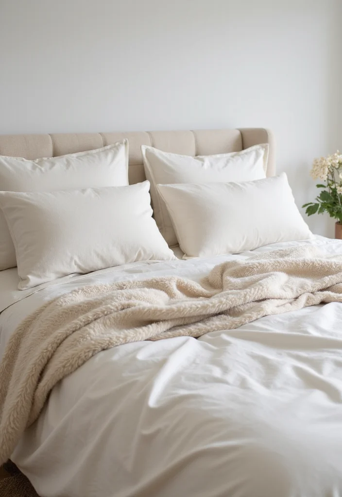 12 Cream Bedroom Ideas for Soft Warm Relaxing Comfort 2. Soft Cream Bedding