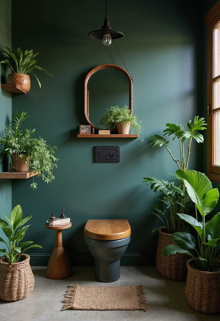 12 Dark Green Bathroom Ideas for Rich Calm Natural Depth - 3. Nature-Inspired Accents