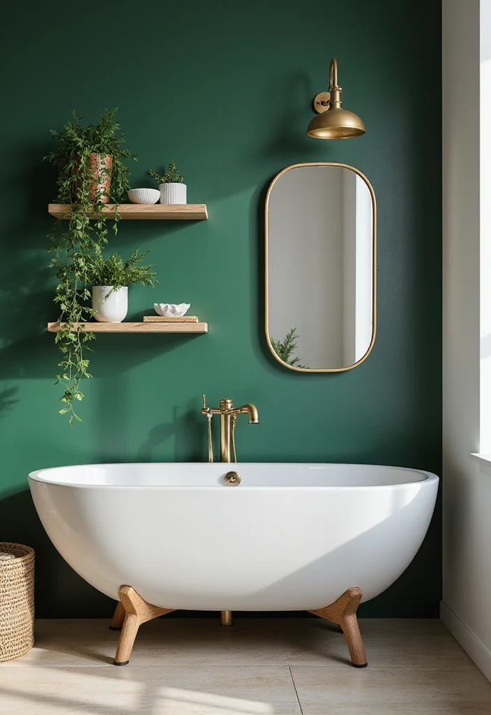 12 Dark Green Bathroom Ideas for Rich Calm Natural Depth - 6. Green Accent Wall