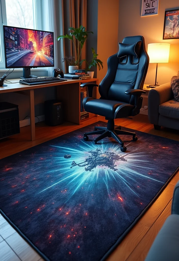 12 Gaming Living Room Ideas for Immersive Comfortable Setups - 6. Gaming Rugs
