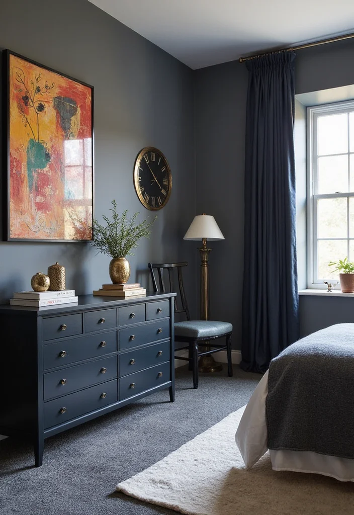 12 Gray Carpet Bedroom Ideas for Soft Calm Modern Neutrality - 3. Dark Accents