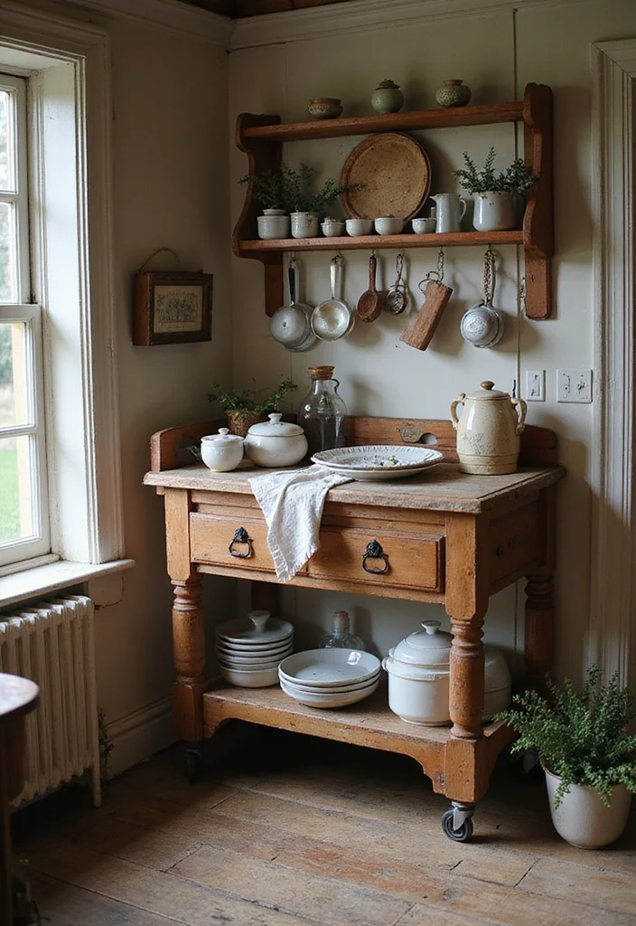 12 Kitchen Corner Decor Ideas for Pretty Functional Accents 100 12 Kitchen Corner Decor Ideas for Pretty Functional Accents 10. Vintage Cart for Nostalgic Decor