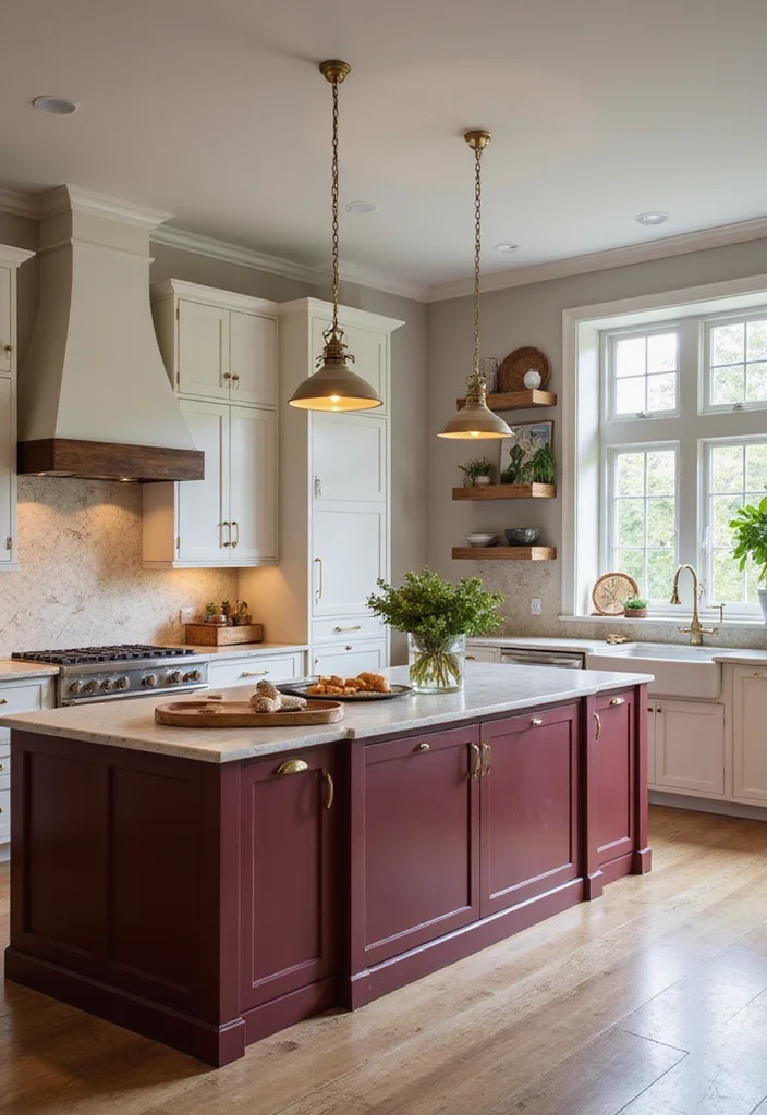 12 Kitchen Island Color Ideas for Fresh Updated Focal Points 111 12 Kitchen Island Color Ideas for Fresh Updated Focal Points - 11. Rich Burgundy for a Luxurious Touch