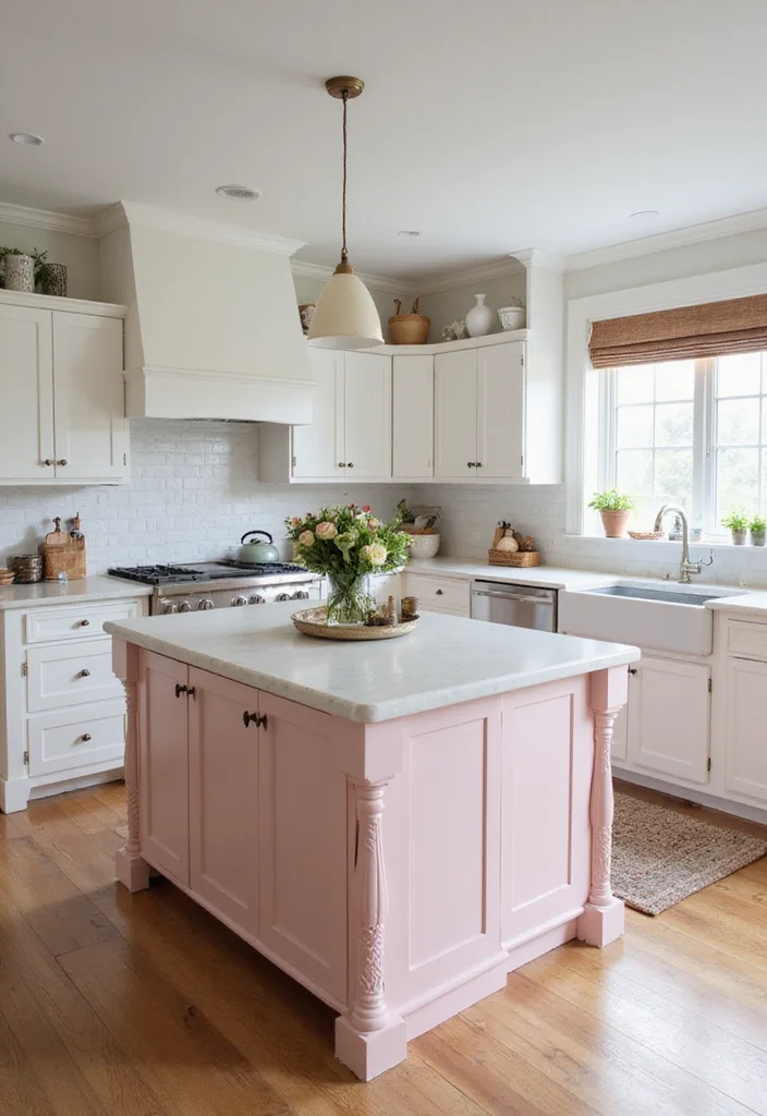 12 Kitchen Island Color Ideas for Fresh Updated Focal Points 34 12 Kitchen Island Color Ideas for Fresh Updated Focal Points - 4. Soft Blush Pink for Subtle Charm