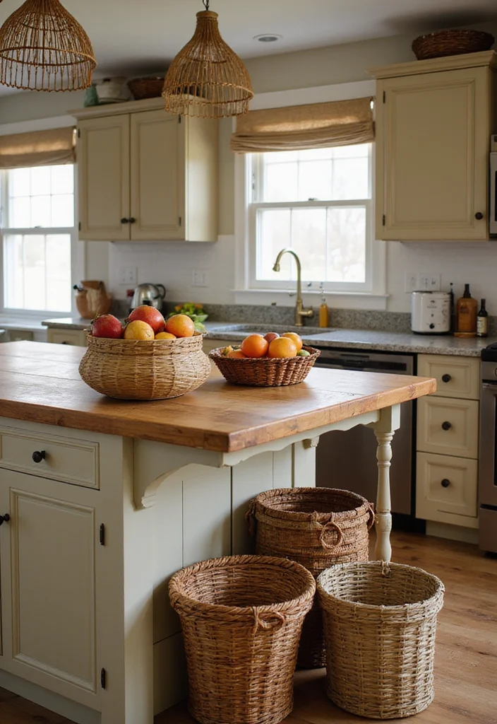 12 Kitchen Island Storage Ideas for Better Organization and Flow - 5. Use Decorative Baskets