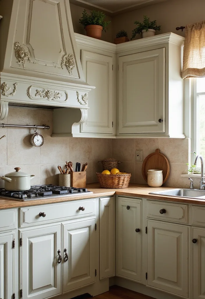 12 Kitchen Upper Cabinets Ideas for Smart Vertical Space Use - 5. Vintage Cabinetry for a Cozy Feel