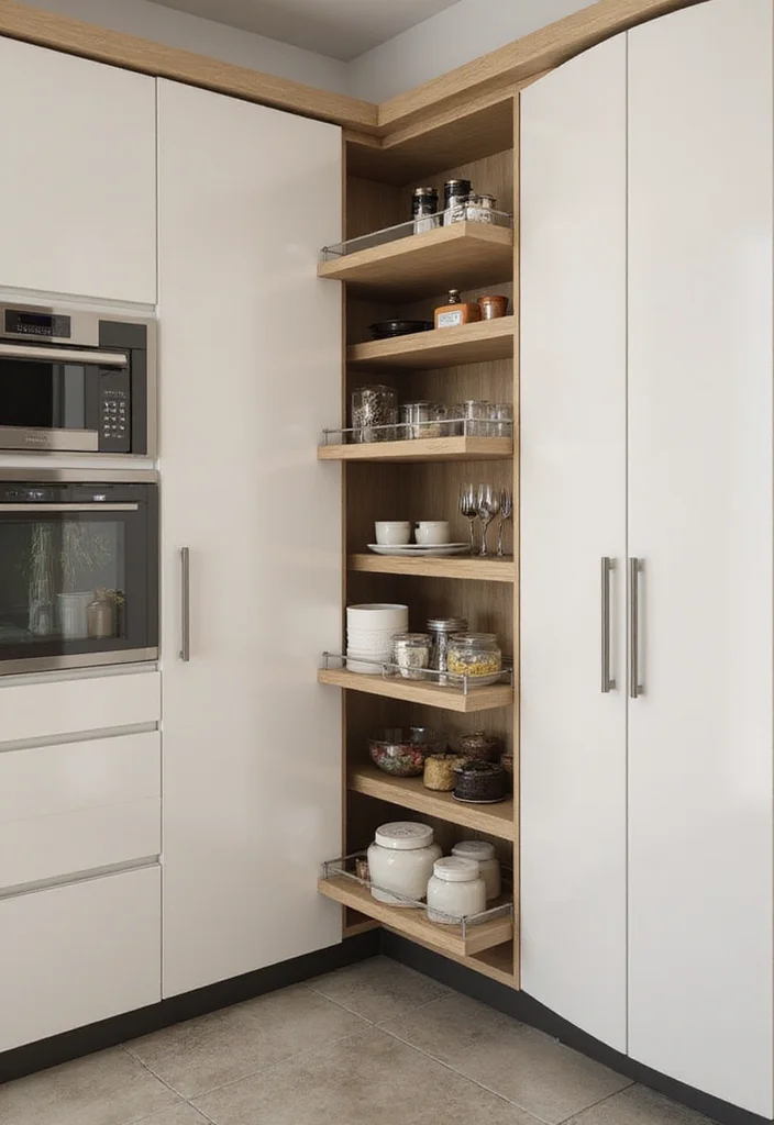 12 Kitchen Upper Cabinets Ideas for Smart Vertical Space Use - 7. Corner Cabinets with Rotating Features