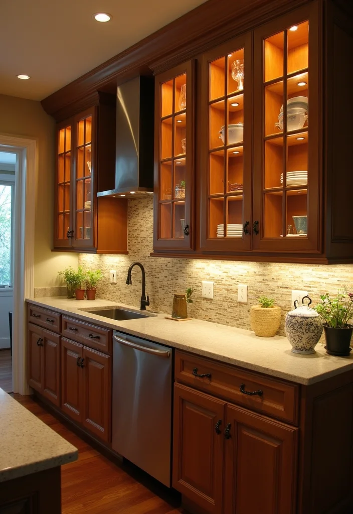 12 Kitchen Upper Cabinets Ideas for Smart Vertical Space Use - 9. Integrated Lighting Solutions