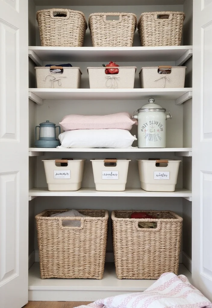 12 Living Room Closet Ideas for Hidden Practical Organization - 10. Seasonal Rotation
