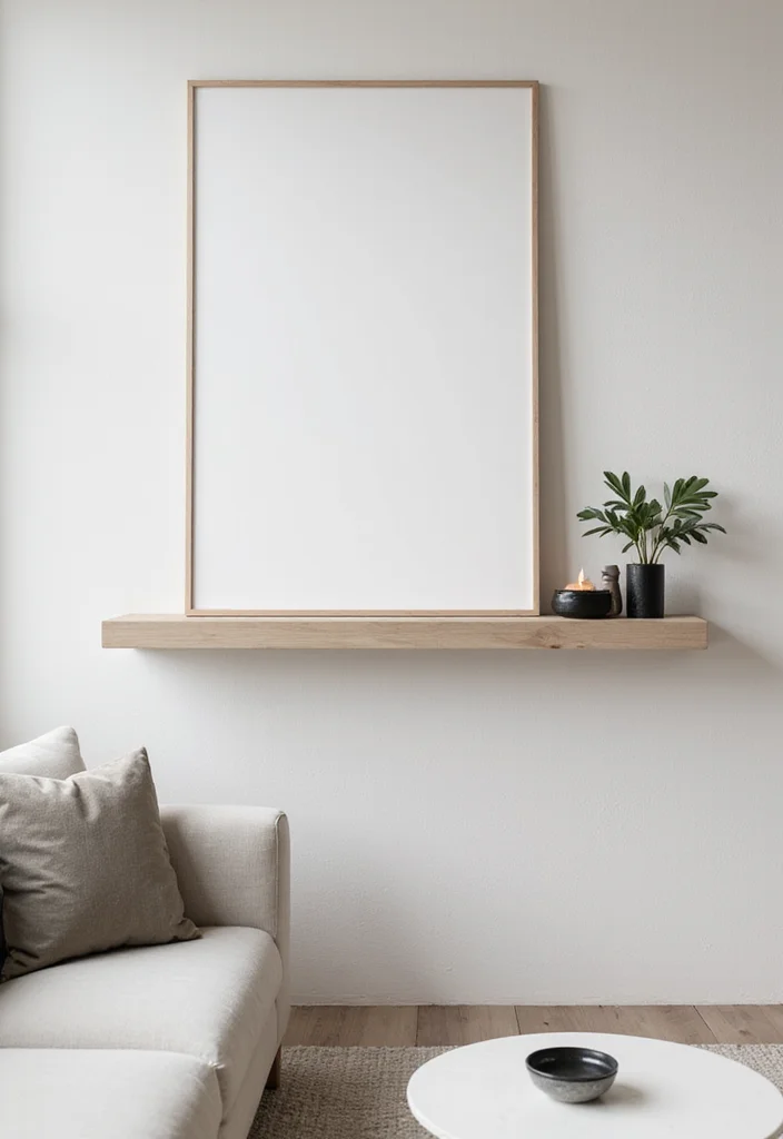 12 Living Room Floating Shelf Decor Ideas for Clean Modern Displays - 11. Minimalist Wall Art