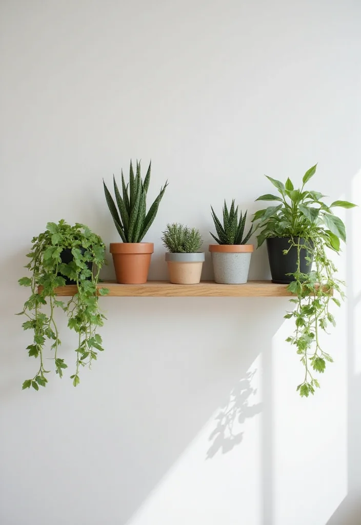 12 Living Room Floating Shelf Decor Ideas for Clean Modern Displays - 3. Greenery Galore