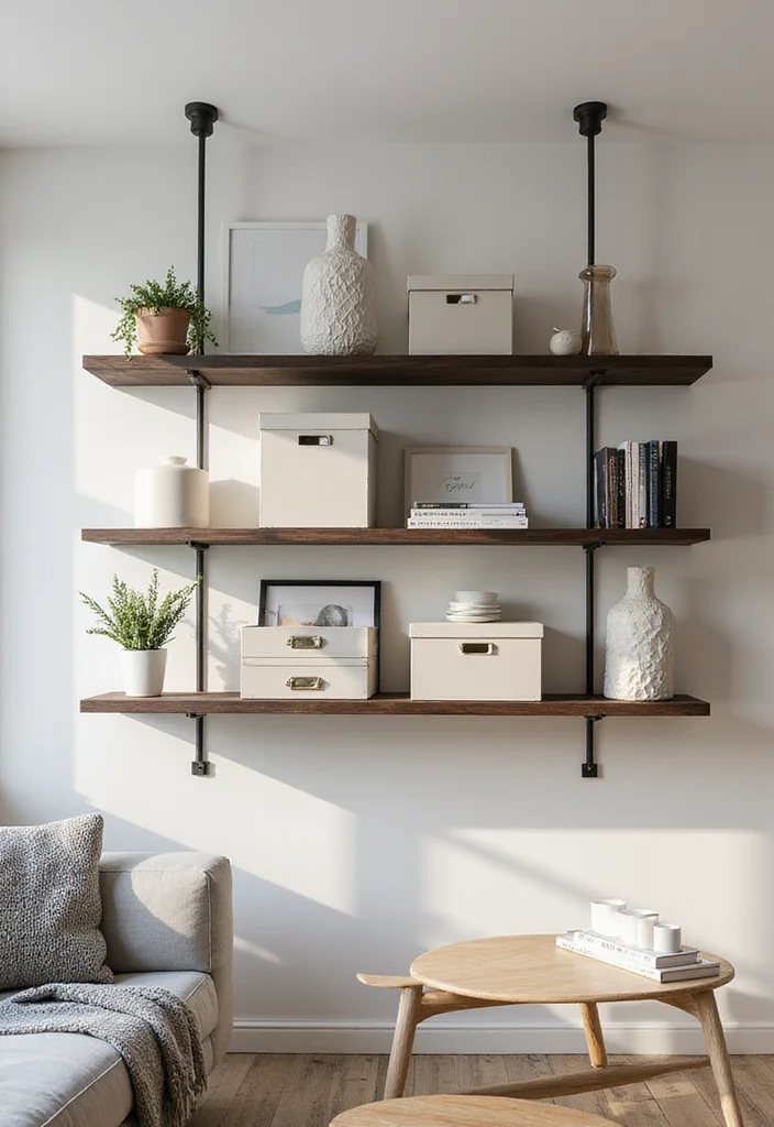 12 Living Room Floating Shelf Decor Ideas for Clean Modern Displays - 6. Open Storage for Stylish Organization