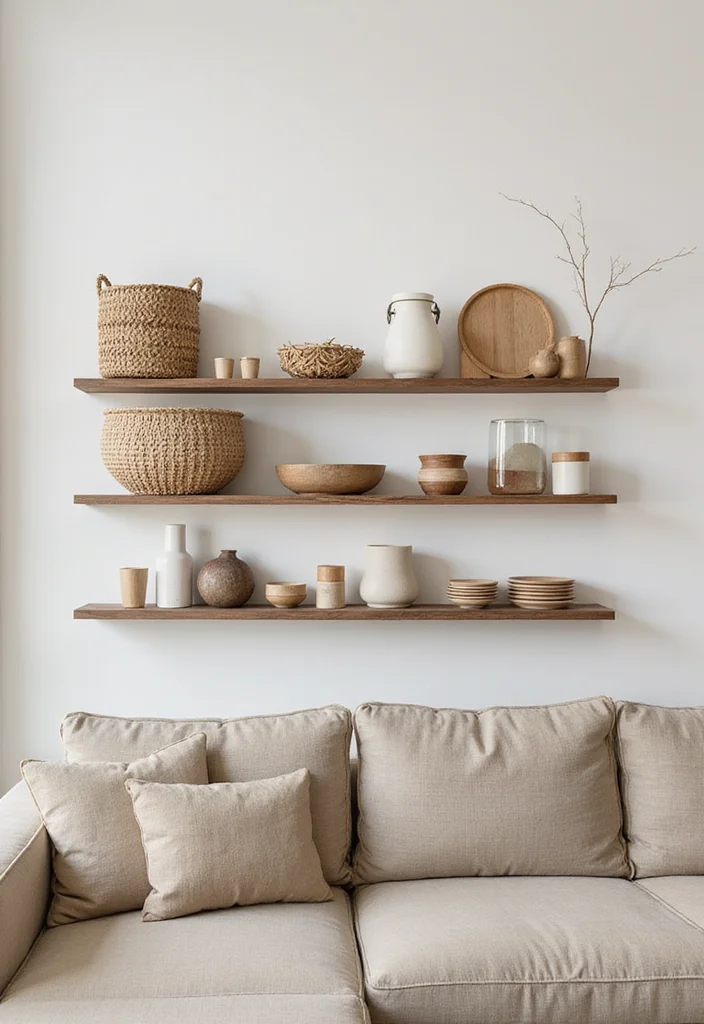 12 Living Room Floating Shelf Decor Ideas for Clean Modern Displays - 9. Textured Elements