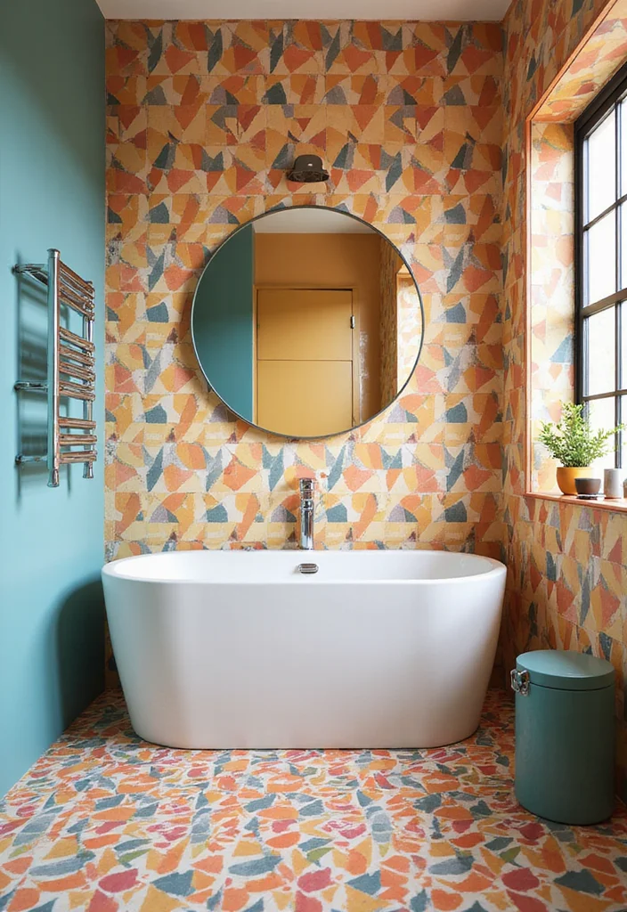12 Mid Century Bathroom Ideas for Warm Retro Modern Style 34 12 Mid Century Bathroom Ideas for Warm Retro Modern Style - 4. Geometric Patterns
