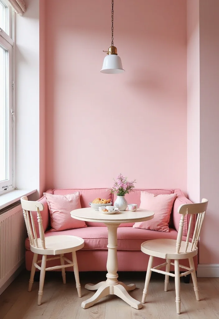 12 Pink Kitchen Ideas for Soft Playful Charming Style - 12. Cozy Breakfast Nook