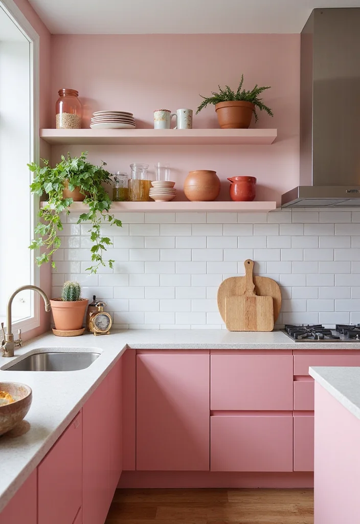 12 Pink Kitchen Ideas for Soft Playful Charming Style - 7. Pink Countertop Accents