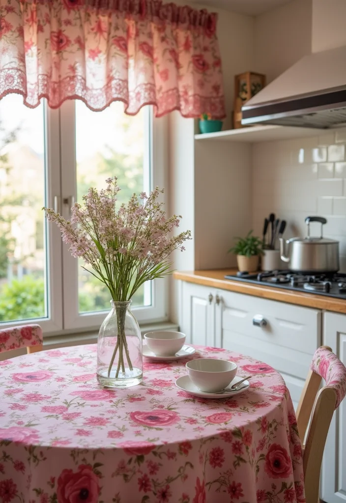 12 Pink Kitchen Ideas for Soft Playful Charming Style - 8. Floral Prints and Textiles