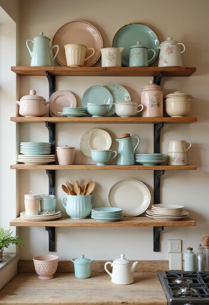 12 Pink Kitchen Ideas for Soft Playful Charming Style - 9. Vintage Kitchenware Display