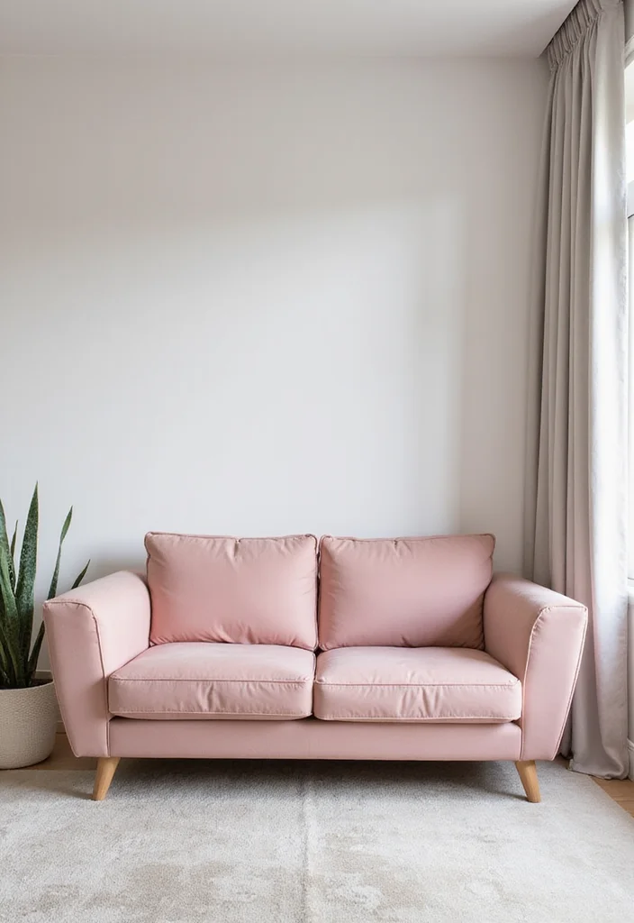 12 Pink Sofa Living Room Ideas for Playful Bright Chic Style - 2. Minimalist Chic
