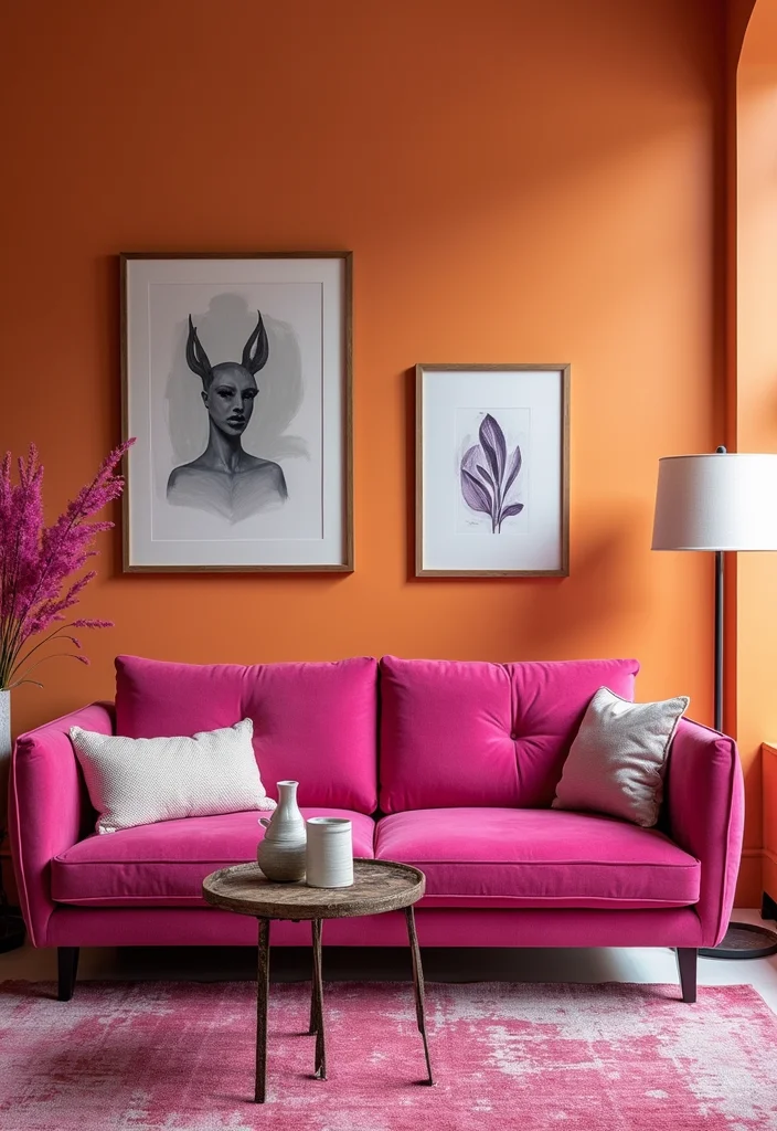12 Pink Sofa Living Room Ideas for Playful Bright Chic Style - 8. Bold Accents