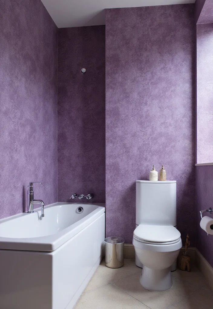 12 Purple Bathroom Ideas for Soft Elegant Bold Style - 7. Textured Purple Walls