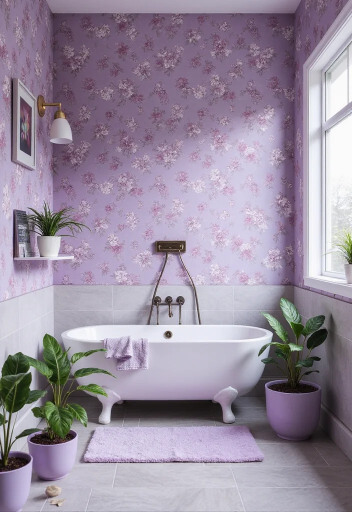 12 Purple Bathroom Ideas for Soft Elegant Bold Style - 8. Purple Floral Themes