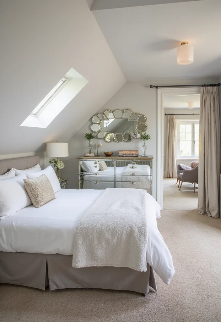 12 Small Attic Bedroom Ideas for Cozy Creative Sloped Spaces - 6. Use Mirrors to Enhance Light and Space