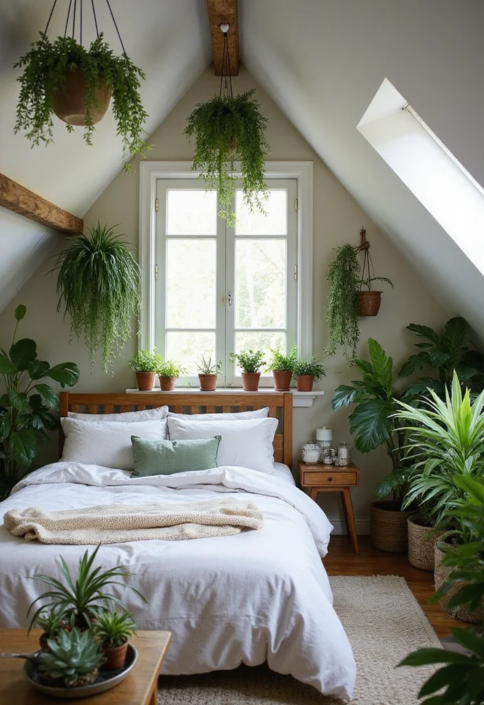 12 Small Attic Bedroom Ideas for Cozy Creative Sloped Spaces - 9. Incorporate Plants for Freshness