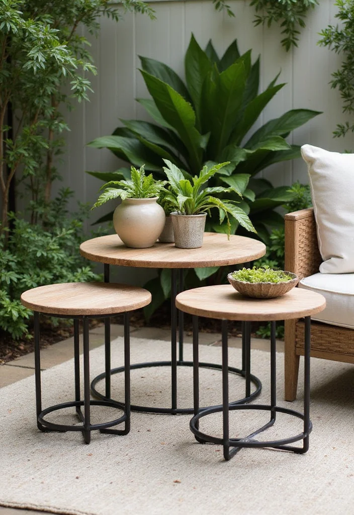 12 Small Backyard Furniture Ideas for Cozy Practical Seating 1 12 Small Backyard Furniture Ideas for Cozy Practical Seating 1. Nesting Tables for Versatile Use