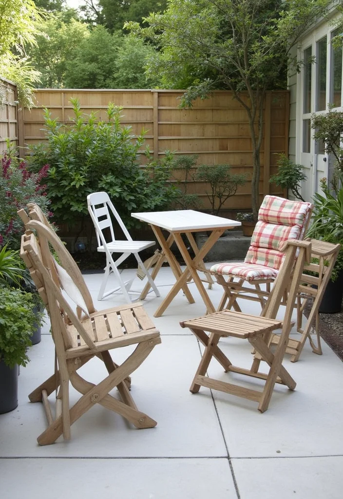 12 Small Backyard Furniture Ideas for Cozy Practical Seating 23 12 Small Backyard Furniture Ideas for Cozy Practical Seating 3. Foldable Furniture for Easy Storage