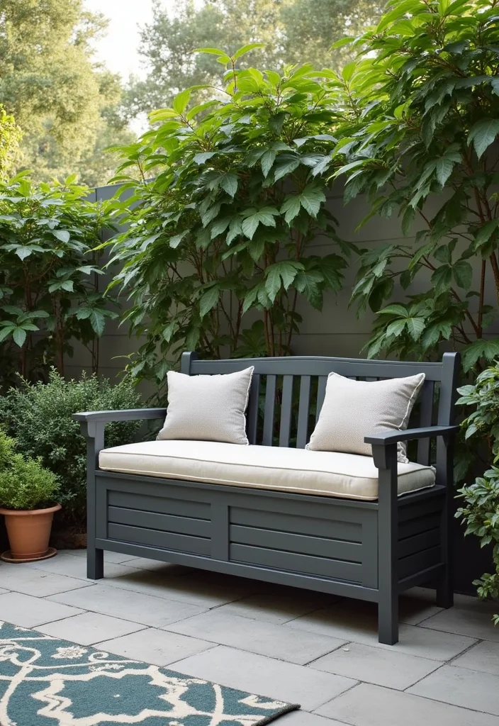 12 Small Backyard Furniture Ideas for Cozy Practical Seating 89 12 Small Backyard Furniture Ideas for Cozy Practical Seating 9. Storage Bench for Utility and Comfort