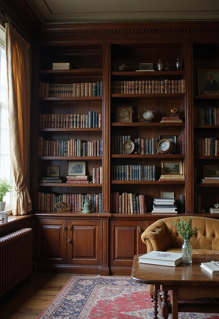 12 Victorian Living Room Ideas for Elegant Detailed Classic Style - 11. Curated Bookshelves