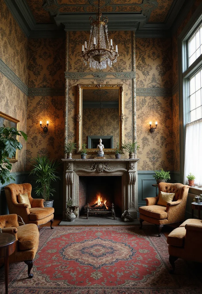 12 Victorian Living Room Ideas for Elegant Detailed Classic Style - 5. Rich Wallpaper Patterns