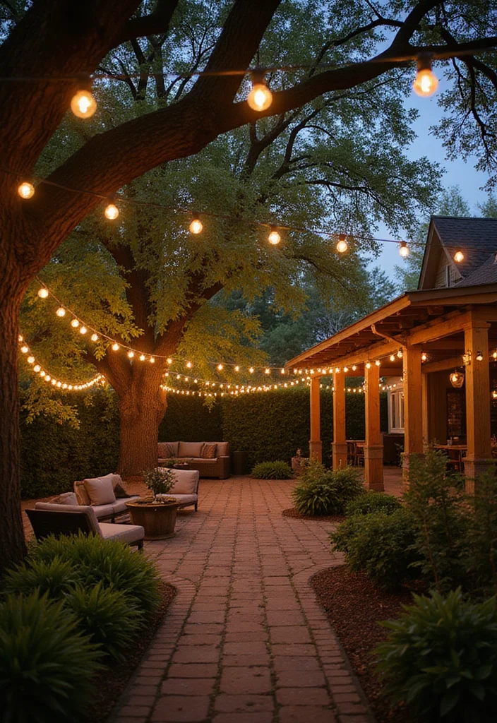 12 Vintage Backyard Ideas for Charming Timeless Outdoor Style 3. Vintage String Lights