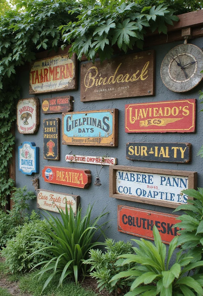 12 Vintage Backyard Ideas for Charming Timeless Outdoor Style 7. Vintage Wall Art