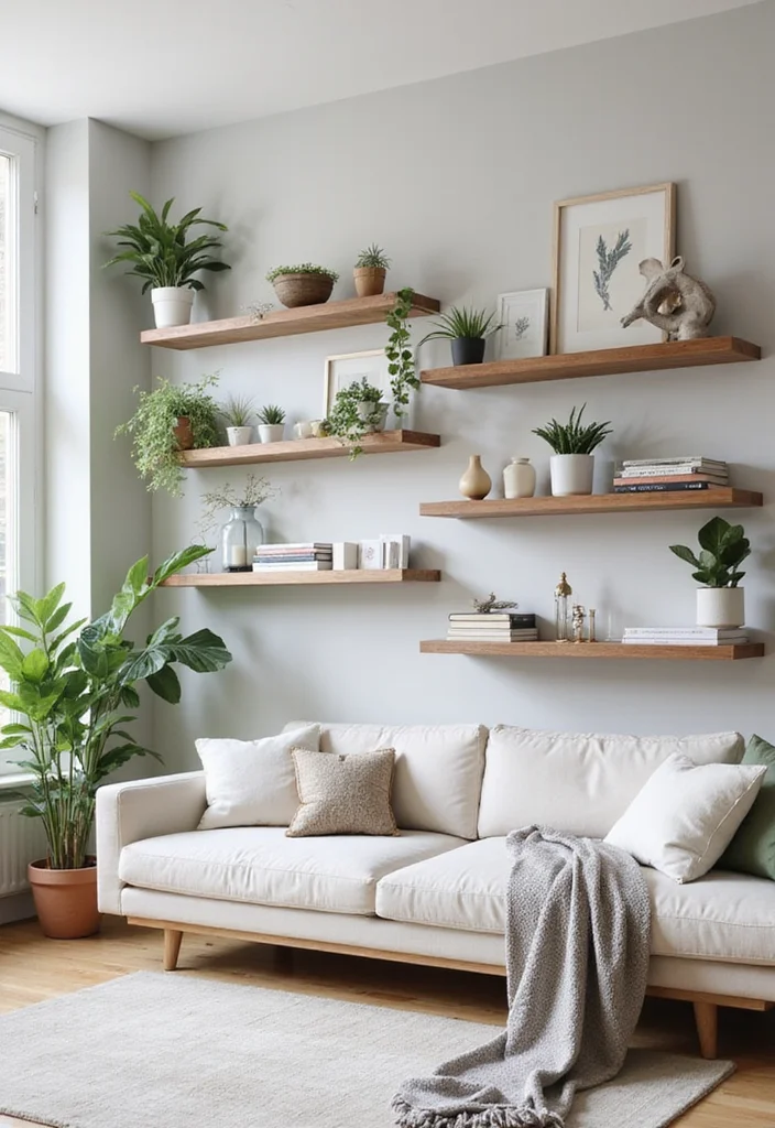 12 Wall Unit Ideas Living Room for Organized Stylish Storage - 1. Floating Shelves for an Airy Feel