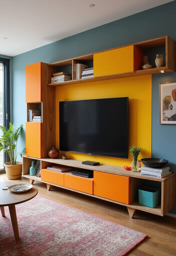 12 Wall Unit Ideas Living Room for Organized Stylish Storage - 10. Accent Wall Units for Bold Statements