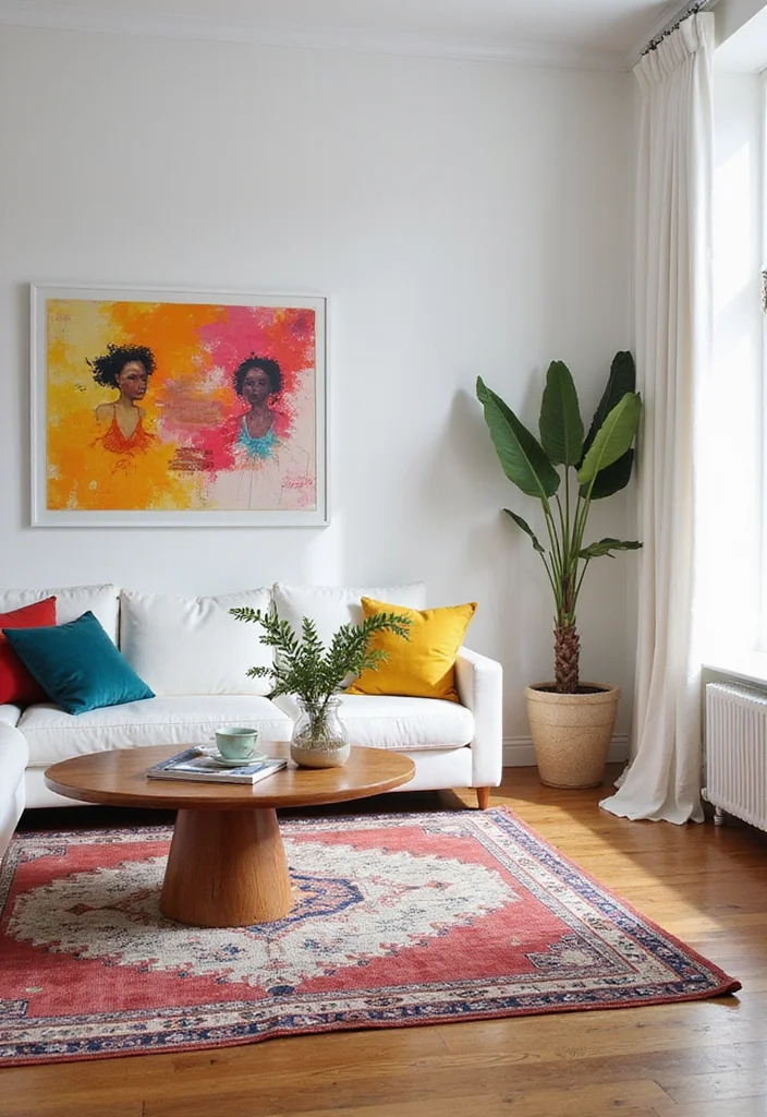 12 White Wall Living Room Ideas for Bright Fresh Minimal Style - 2. Bright Accent Colors