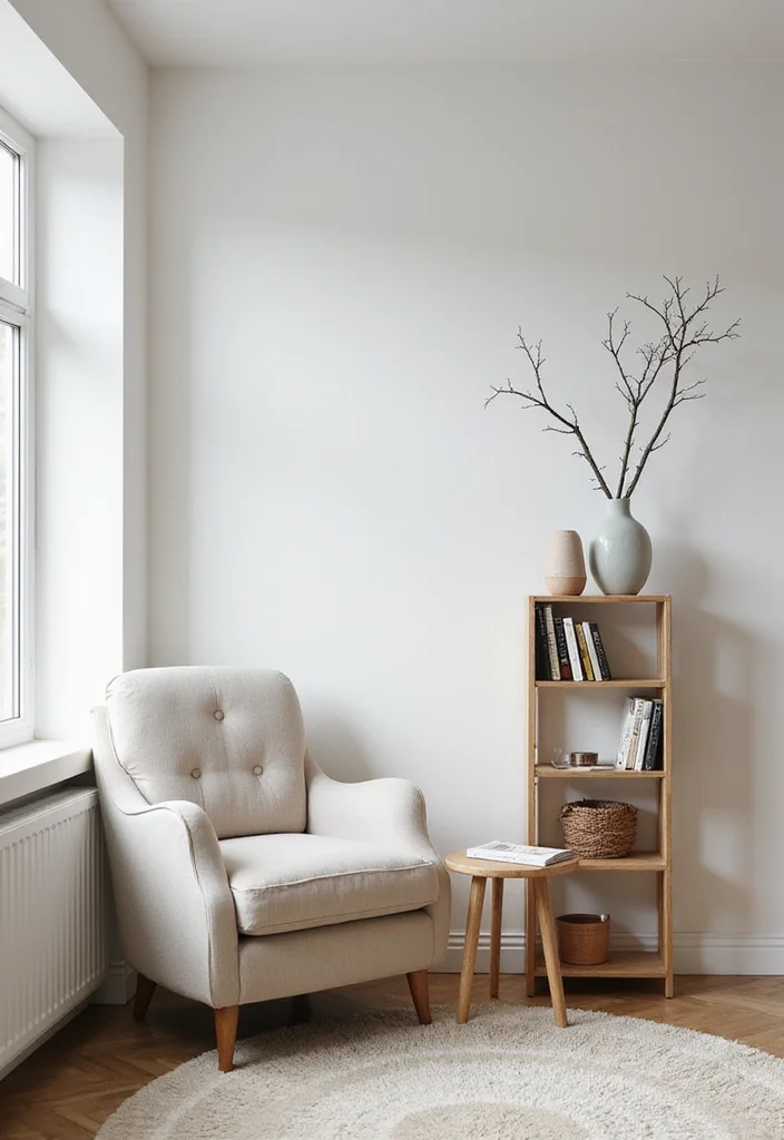 12 White Wall Living Room Ideas for Bright Fresh Minimal Style - 5. Cozy Reading Nook