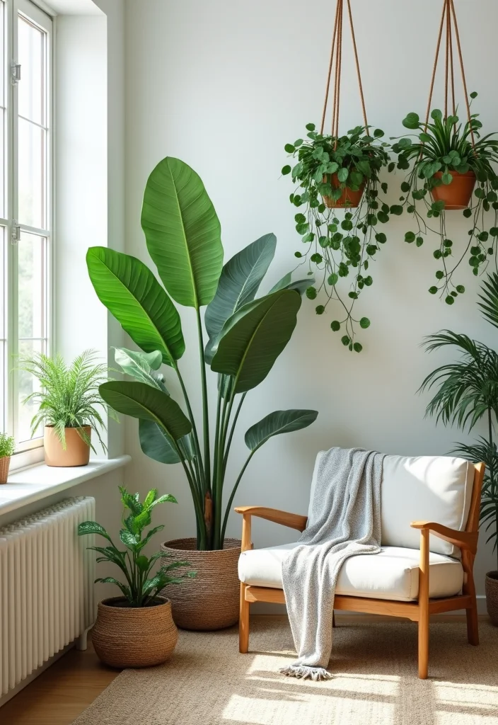 12 White Wall Living Room Ideas for Bright Fresh Minimal Style - 9. Greenery and Plants