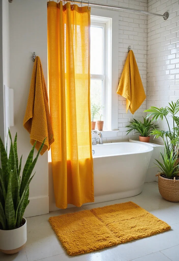 12 Yellow Bathroom Ideas for Bright Cheerful Sunny Energy - 1. Warm Mustard Accents