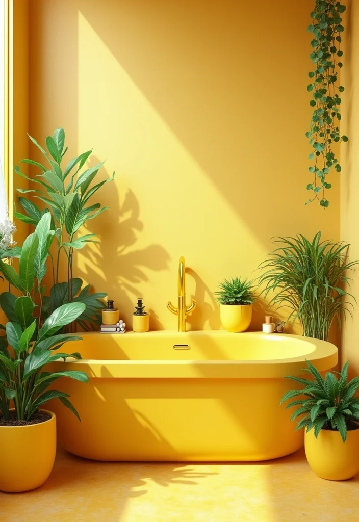 12 Yellow Bathroom Ideas for Bright Cheerful Sunny Energy - 10. Sunny Bathroom Plants