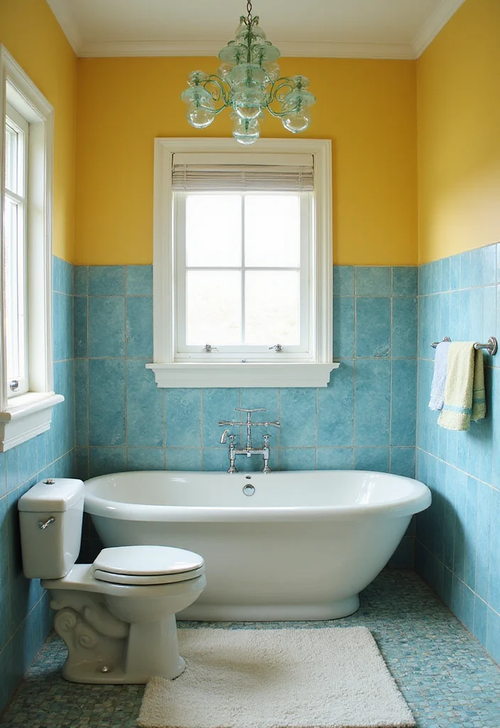 12 Yellow Bathroom Ideas for Bright Cheerful Sunny Energy - 12. Yellow and Blue Aquatic Theme