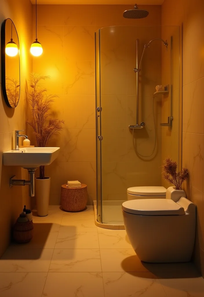 12 Yellow Bathroom Ideas for Bright Cheerful Sunny Energy - 5. Eco-Friendly Yellow Lighting