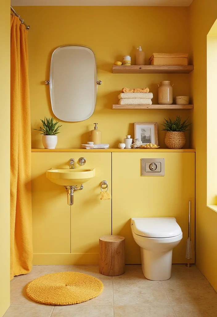 12 Yellow Bathroom Ideas for Bright Cheerful Sunny Energy - 7. Yellow Accents with Natural Elements
