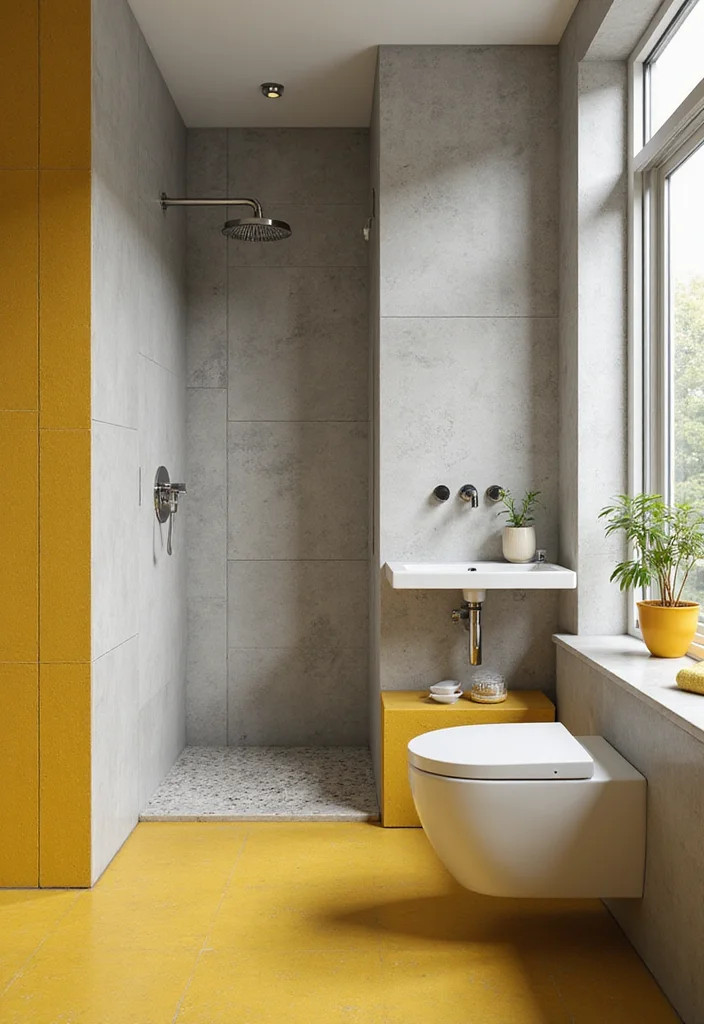 12 Yellow Bathroom Ideas for Bright Cheerful Sunny Energy - 8. Yellow and Gray Combo