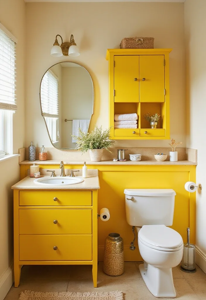 12 Yellow Bathroom Ideas for Bright Cheerful Sunny Energy - 9. Bright Yellow Furniture
