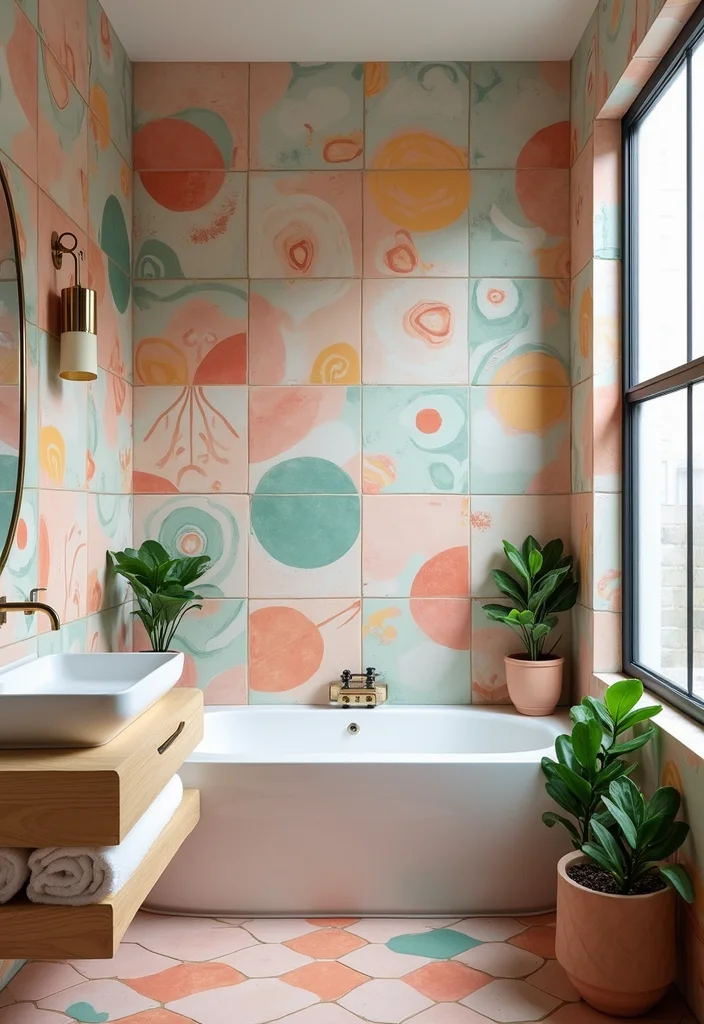 14 Beautiful Bathroom Ideas for Bright Stylish Relaxing Spaces - 12. Geometric Playfulness